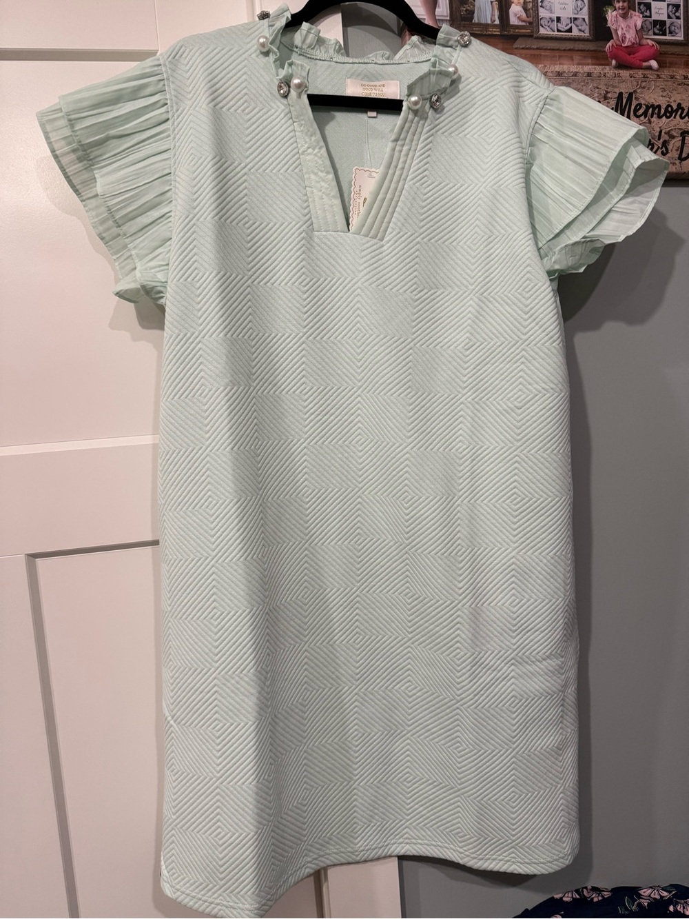 Simply Southern Mint Green Textured Shift Dress with Pleated Sleeves
